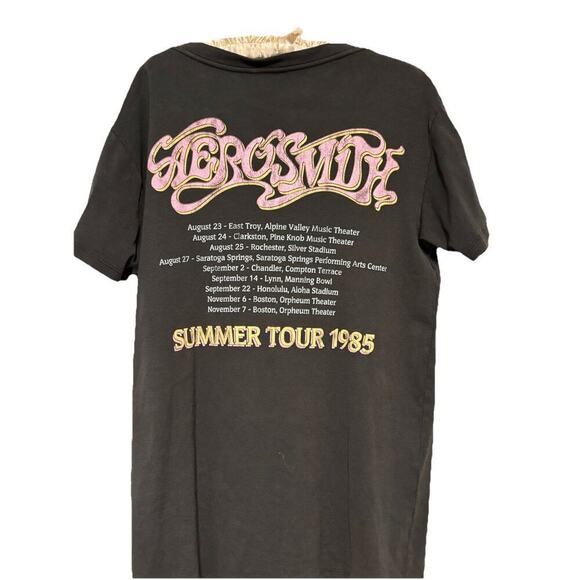 Aerosmith Black 1985 Summer Tour T-shirt Recycled Karma Rock Music 80s - Picture 2 of 3